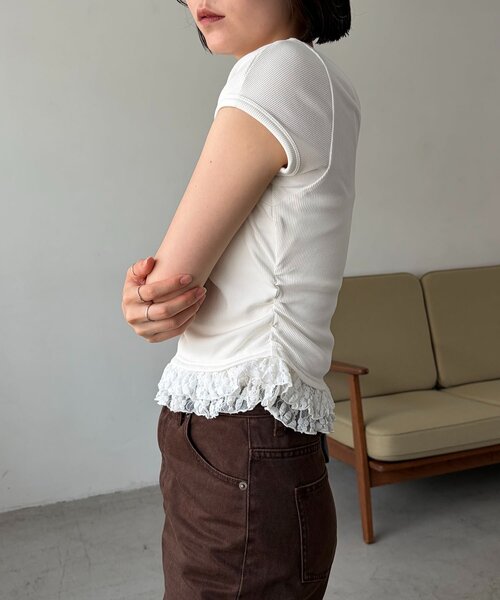 CAPRICIEUX LE'MAGE(カプリシューレマージュ)の「【前後2way】裾レースミニ袖T(Tシャツ/カットソー・レディース・ホワイト/ブラック/グレー・FREE)」の21枚目の写真