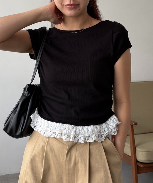 CAPRICIEUX LE'MAGE(カプリシューレマージュ)の「【前後2way】裾レースミニ袖T(Tシャツ/カットソー・レディース・ホワイト/ブラック/グレー・FREE)」の22枚目の写真