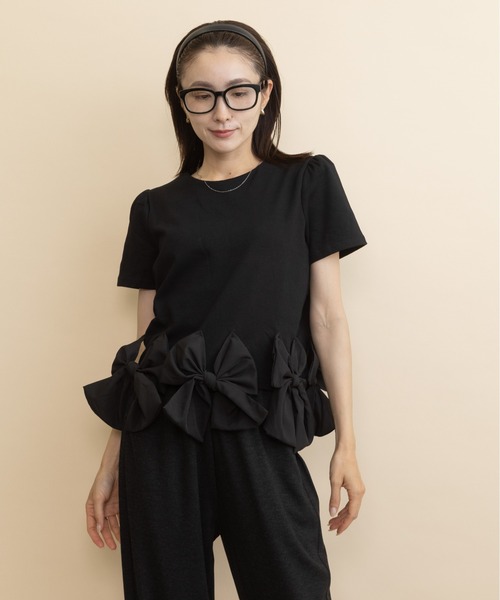 lodie(ロディ)の「裾リボンモチーフT(Tシャツ/カットソー・レディース・ブラック/アイボリー・FREE)」の3枚目の写真