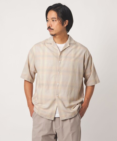 A DAY IN THE LIFE UNITED ARROWS(アデイインザライフユナイテッドアローズ)の「オンブレチェック ワイド オープンカラーシャツ<A DAY IN THE LIFE>(シャツ/ブラウス・メンズ・ブラック/ベージュ・L/M)」の1枚目の写真