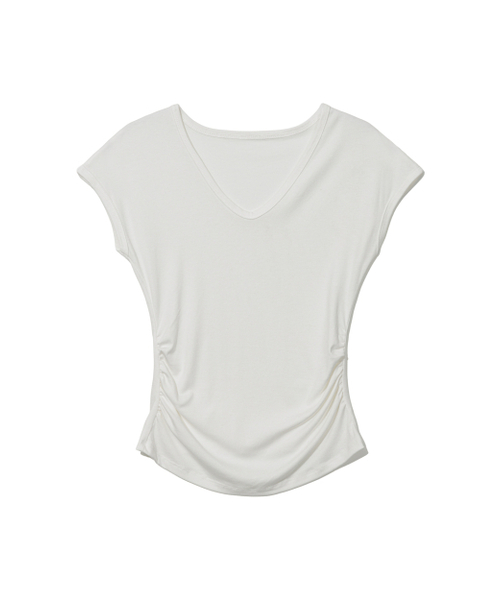 MOAA(モア)の「サイドシェアリングVネックキャップスリーブTシャツ(Tシャツ/カットソー・レディース・タン/スカイブルー/ブラック/ホワイト・MEDIUM/SMALL)」の21枚目の写真