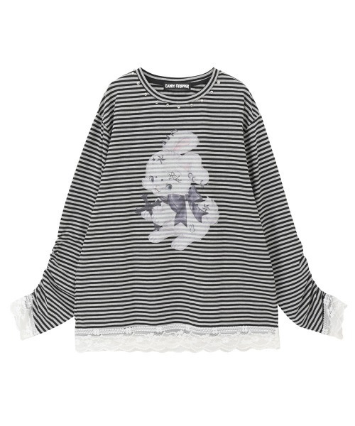 Candy Stripper(キャンディストリッパー)の「CULT BUNNY BORDER トップス(Tシャツ/カットソー・レディース・ピンク/ラベンダー/ブラック・FREE)」の1枚目の写真
