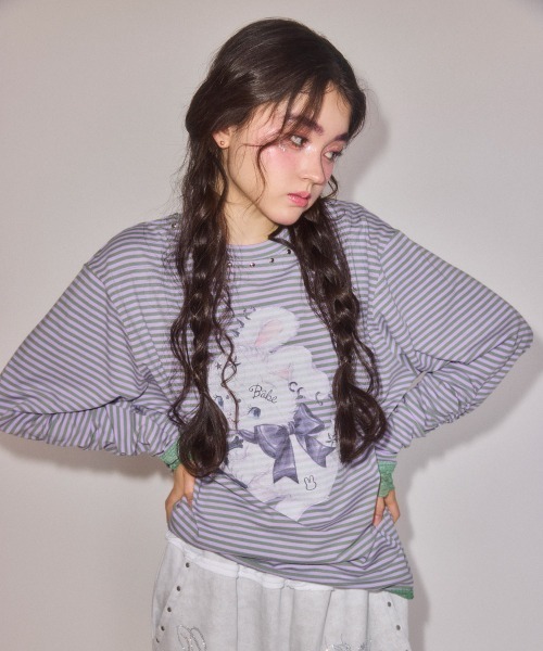Candy Stripper(キャンディストリッパー)の「CULT BUNNY BORDER トップス(Tシャツ/カットソー・レディース・ピンク/ラベンダー/ブラック・FREE)」の7枚目の写真