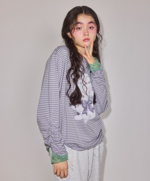 Candy Stripper(キャンディストリッパー)の「CULT BUNNY BORDER トップス(Tシャツ/カットソー・レディース・ピンク/ラベンダー/ブラック・FREE)」の9枚目の写真