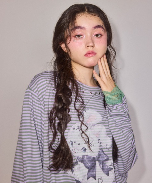 Candy Stripper(キャンディストリッパー)の「CULT BUNNY BORDER トップス(Tシャツ/カットソー・レディース・ピンク/ラベンダー/ブラック・FREE)」の4枚目の写真