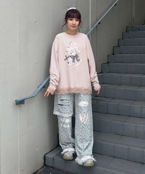 Candy Stripper(キャンディストリッパー)の「CULT BUNNY BORDER トップス(Tシャツ/カットソー・レディース・ピンク/ラベンダー/ブラック・FREE)」の15枚目の写真