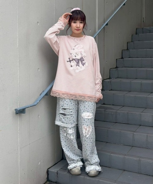 Candy Stripper(キャンディストリッパー)の「CULT BUNNY BORDER トップス(Tシャツ/カットソー・レディース・ピンク/ラベンダー/ブラック・FREE)」の16枚目の写真