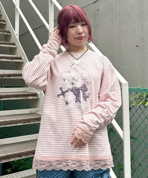 Candy Stripper(キャンディストリッパー)の「CULT BUNNY BORDER トップス(Tシャツ/カットソー・レディース・ピンク/ラベンダー/ブラック・FREE)」の19枚目の写真