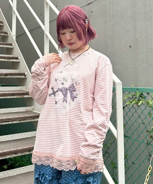 Candy Stripper(キャンディストリッパー)の「CULT BUNNY BORDER トップス(Tシャツ/カットソー・レディース・ピンク/ラベンダー/ブラック・FREE)」の20枚目の写真