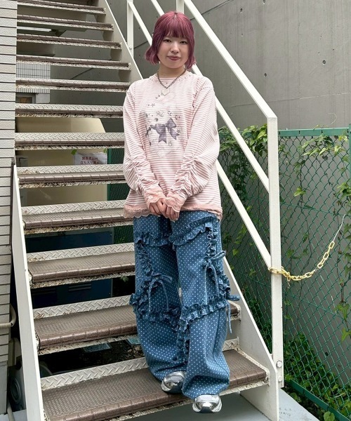 Candy Stripper(キャンディストリッパー)の「CULT BUNNY BORDER トップス(Tシャツ/カットソー・レディース・ピンク/ラベンダー/ブラック・FREE)」の21枚目の写真