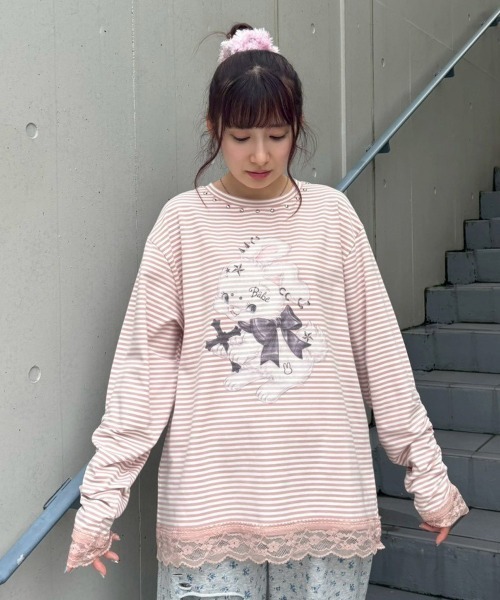 Candy Stripper(キャンディストリッパー)の「CULT BUNNY BORDER トップス(Tシャツ/カットソー・レディース・ピンク/ラベンダー/ブラック・FREE)」の12枚目の写真