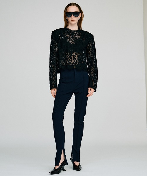 PRANK PROJECT(プランクプロジェクト)の「【2026Autumn Pre-Order】ショルダーパッドコンビレースブラウス / Shoulder Pad Combination Lace Blouse(シャツ/ブラウス・レディース・ブラック/ホワイト・FREE)」の3枚目の写真
