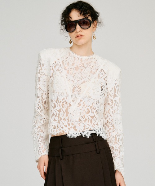 PRANK PROJECT(プランクプロジェクト)の「【2026Autumn Pre-Order】ショルダーパッドコンビレースブラウス / Shoulder Pad Combination Lace Blouse(シャツ/ブラウス・レディース・ブラック/ホワイト・FREE)」の10枚目の写真