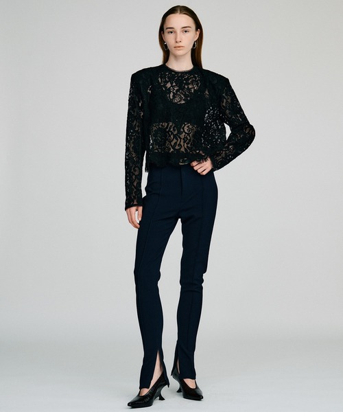PRANK PROJECT(プランクプロジェクト)の「【2026Autumn Pre-Order】ショルダーパッドコンビレースブラウス / Shoulder Pad Combination Lace Blouse(シャツ/ブラウス・レディース・ブラック/ホワイト・FREE)」の4枚目の写真