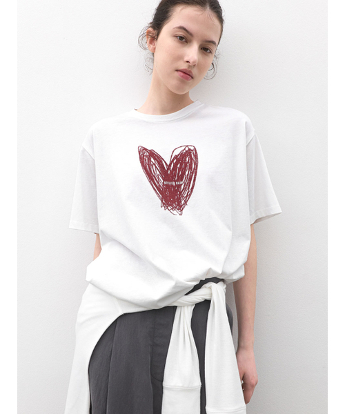 ATELIER NAIN(アトリエナイン)の「HEART DRAWING OVER BOX TEE (T-7200)(Tシャツ/カットソー・レディース・ダークグレー/ホワイト・FREE)」の3枚目の写真