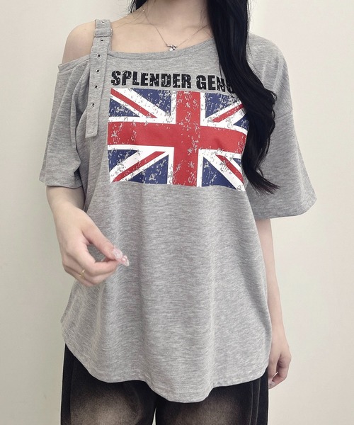 INGNI（イング）の「肩ベルト付ユニオンジャックグラフィックトップス（Tシャツ/カットソー・レディース・ブラック/オフホワイト/グレー・M）」の17枚目の写真