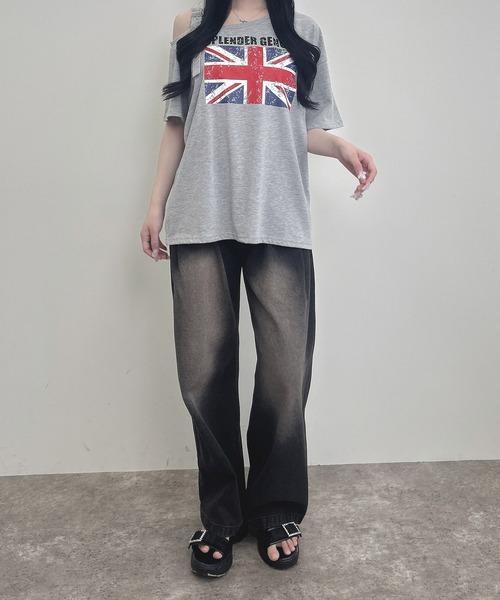 INGNI（イング）の「肩ベルト付ユニオンジャックグラフィックトップス（Tシャツ/カットソー・レディース・ブラック/オフホワイト/グレー・M）」の20枚目の写真