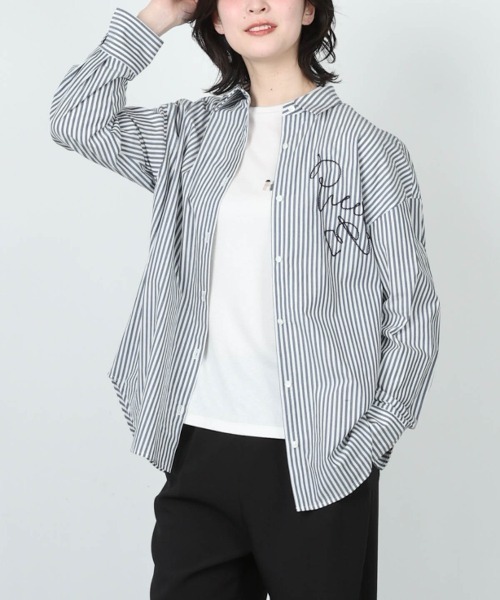 STUDIO PICONE（スタジオピッコーネ）の「コットン100％ストライプシャツ（シャツ/ブラウス・レディース・ネイビー/ライトグレー/ブラウン・LL/L/M）」の16枚目の写真