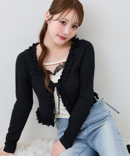 one after another NICE CLAUP(ワンアフターアナザーナイスクラップ)の「インナーセットフリルテレコカーディガン(アンサンブル・レディース・ブラック/アイボリー/ブラウン・FREE)」の6枚目の写真
