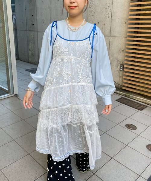 HELLO.SANFRANCISCO(ハローサンフランシスコ)の「【HELLO.SANFRANCISCO】配色アシメレースキャミワンピース(ワンピース・レディース・ホワイト/ブルー・ONE SIZE)」の16枚目の写真