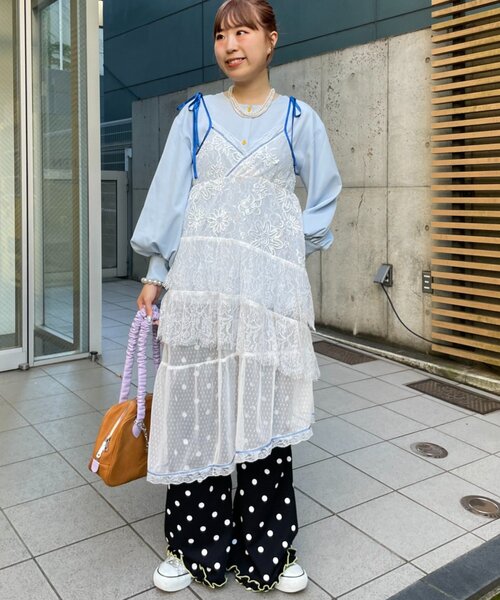 HELLO.SANFRANCISCO(ハローサンフランシスコ)の「【HELLO.SANFRANCISCO】配色アシメレースキャミワンピース(ワンピース・レディース・ホワイト/ブルー・ONE SIZE)」の15枚目の写真