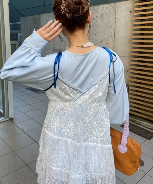 HELLO.SANFRANCISCO(ハローサンフランシスコ)の「【HELLO.SANFRANCISCO】配色アシメレースキャミワンピース(ワンピース・レディース・ホワイト/ブルー・ONE SIZE)」の12枚目の写真