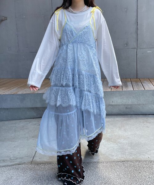 HELLO.SANFRANCISCO(ハローサンフランシスコ)の「【HELLO.SANFRANCISCO】配色アシメレースキャミワンピース(ワンピース・レディース・ホワイト/ブルー・ONE SIZE)」の10枚目の写真