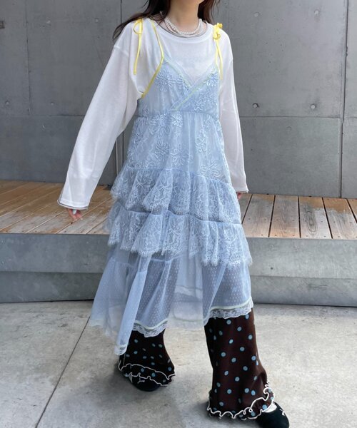 HELLO.SANFRANCISCO(ハローサンフランシスコ)の「【HELLO.SANFRANCISCO】配色アシメレースキャミワンピース(ワンピース・レディース・ホワイト/ブルー・ONE SIZE)」の9枚目の写真