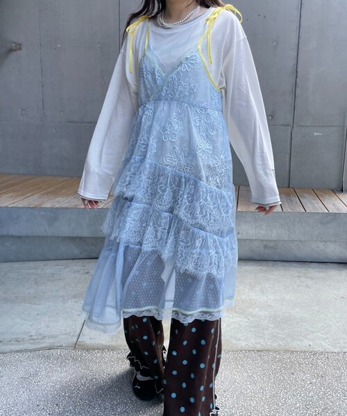 HELLO.SANFRANCISCO(ハローサンフランシスコ)の「【HELLO.SANFRANCISCO】配色アシメレースキャミワンピース(ワンピース・レディース・ホワイト/ブルー・ONE SIZE)」の8枚目の写真