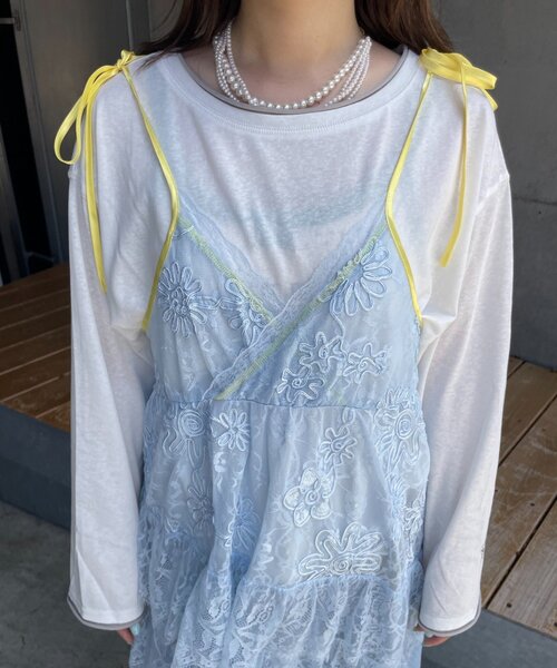 HELLO.SANFRANCISCO(ハローサンフランシスコ)の「【HELLO.SANFRANCISCO】配色アシメレースキャミワンピース(ワンピース・レディース・ホワイト/ブルー・ONE SIZE)」の6枚目の写真