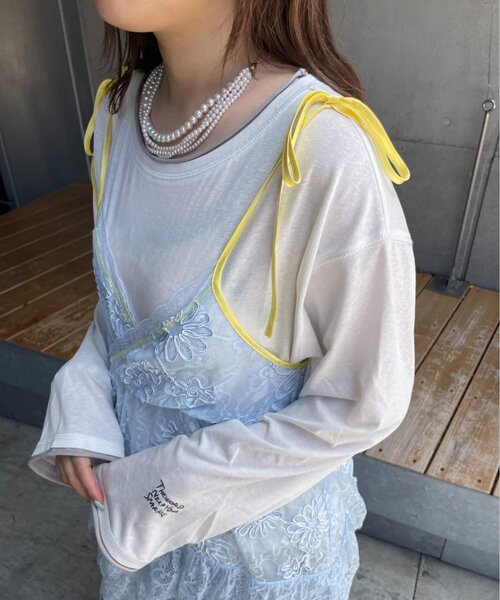 HELLO.SANFRANCISCO(ハローサンフランシスコ)の「【HELLO.SANFRANCISCO】配色アシメレースキャミワンピース(ワンピース・レディース・ホワイト/ブルー・ONE SIZE)」の5枚目の写真