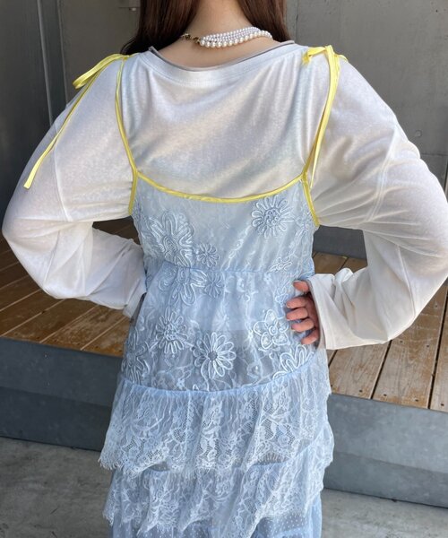 HELLO.SANFRANCISCO(ハローサンフランシスコ)の「【HELLO.SANFRANCISCO】配色アシメレースキャミワンピース(ワンピース・レディース・ホワイト/ブルー・ONE SIZE)」の4枚目の写真
