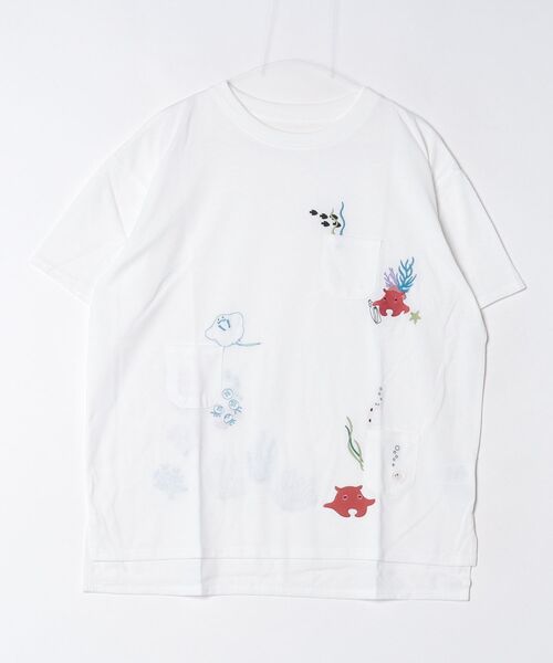 FUNALIVE(ファンアライブ)の「多ポケット刺繍 五分袖プルオーバー 海の生き物(Tシャツ/カットソー・レディース・チャコールグレー/ライトブルー/グリーン系/ブルー系/ネイビー/ミント/ホワイト系1/オフホワイト/ホワイト系・L/M)」の3枚目の写真