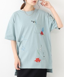多ポケット刺繍　五分袖プルオーバー　海の生き物