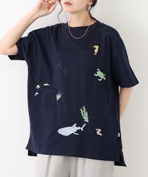 多ポケット刺繍 五分袖プルオーバー 海の生き物