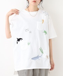 多ポケット刺繍 五分袖プルオーバー 海の生き物