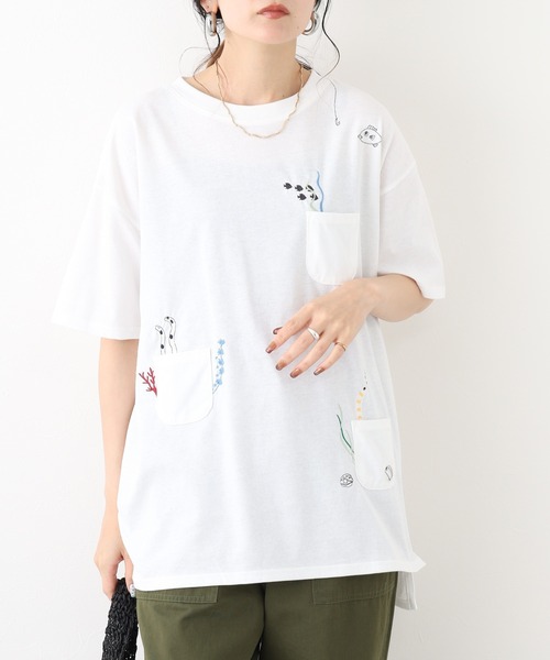 FUNALIVE(ファンアライブ)の「多ポケット刺繍 五分袖プルオーバー 海の生き物(Tシャツ/カットソー・レディース・チャコールグレー/ライトブルー/グリーン系/ブルー系/ネイビー/ミント/ホワイト系1/オフホワイト/ホワイト系・L/M)」の16枚目の写真