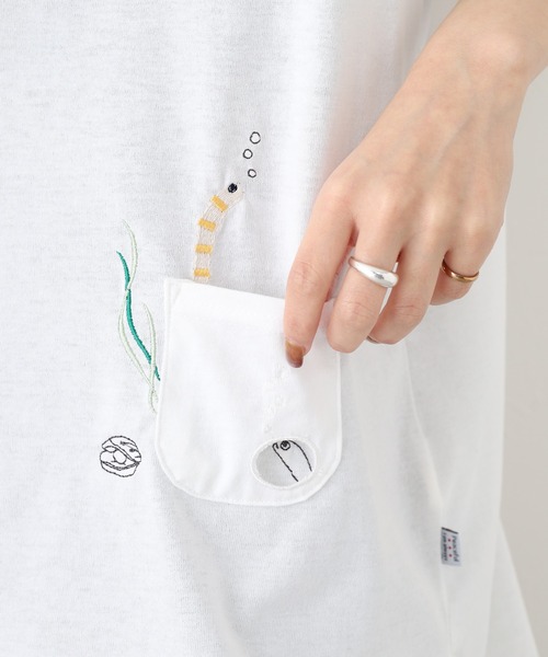 FUNALIVE(ファンアライブ)の「多ポケット刺繍 五分袖プルオーバー 海の生き物(Tシャツ/カットソー・レディース・チャコールグレー/ライトブルー/グリーン系/ブルー系/ネイビー/ミント/ホワイト系1/オフホワイト/ホワイト系・L/M)」の18枚目の写真