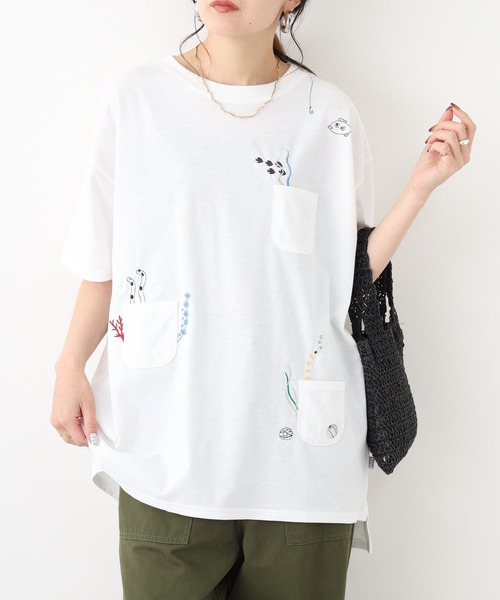 FUNALIVE(ファンアライブ)の「多ポケット刺繍 五分袖プルオーバー 海の生き物(Tシャツ/カットソー・レディース・チャコールグレー/ライトブルー/グリーン系/ブルー系/ネイビー/ミント/ホワイト系1/オフホワイト/ホワイト系・L/M)」の20枚目の写真