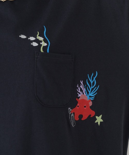 FUNALIVE(ファンアライブ)の「多ポケット刺繍 五分袖プルオーバー 海の生き物(Tシャツ/カットソー・レディース・チャコールグレー/ライトブルー/グリーン系/ブルー系/ネイビー/ミント/ホワイト系1/オフホワイト/ホワイト系・L/M)」の14枚目の写真
