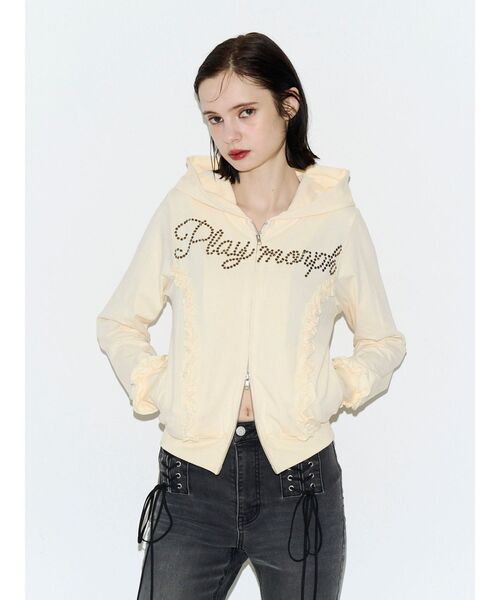 jouetie(ジュエティ)の「フリルジップフーディー(パーカー・レディース・ネイビー/ブラック/イエロー・FREE)」の3枚目の写真