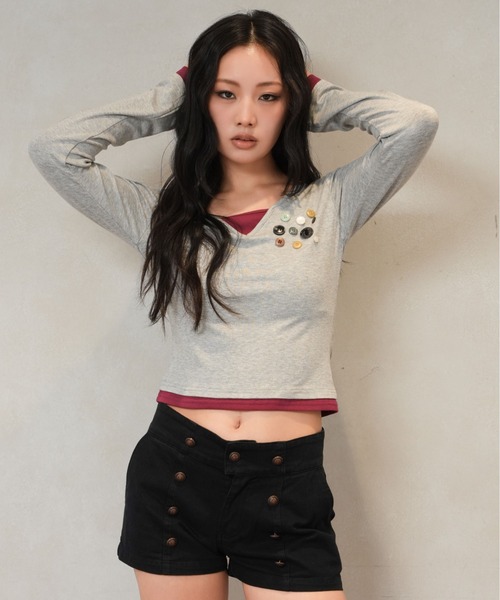 sedacle girl(セダクルガール)の「レイヤードボタンロンT(Tシャツ/カットソー・レディース・ネイビー/グレー/ダークブラウン・SMALL/MEDIUM)」の4枚目の写真