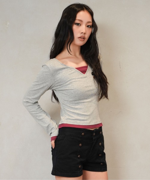 sedacle girl(セダクルガール)の「レイヤードボタンロンT(Tシャツ/カットソー・レディース・ネイビー/グレー/ダークブラウン・SMALL/MEDIUM)」の8枚目の写真