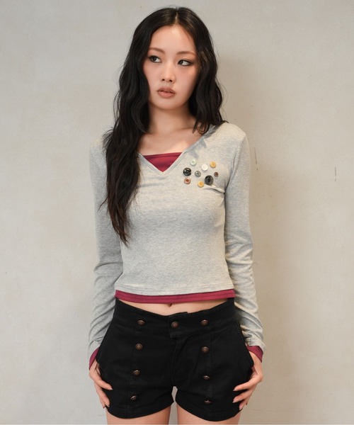 sedacle girl(セダクルガール)の「レイヤードボタンロンT(Tシャツ/カットソー・レディース・ネイビー/グレー/ダークブラウン・SMALL/MEDIUM)」の5枚目の写真