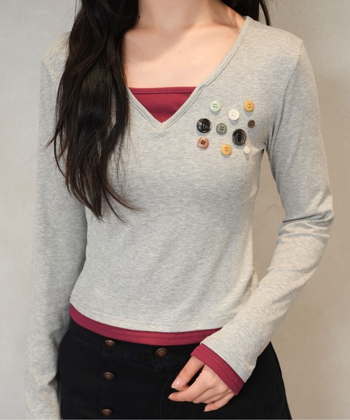 sedacle girl(セダクルガール)の「レイヤードボタンロンT(Tシャツ/カットソー・レディース・ネイビー/グレー/ダークブラウン・SMALL/MEDIUM)」の21枚目の写真