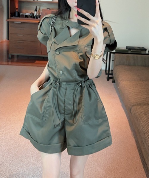 FAVORITO（ファヴォリート）の「ウエストマークサロペット（つなぎ/オールインワン・レディース・ホワイト/カーキ・F）」の12枚目の写真