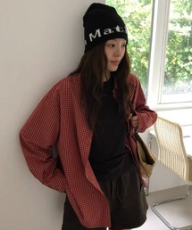 オーバーサイズ ミニチェックルーズシャツ