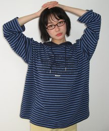 STRIPE BLOCKING HOOD LONG SLEEVE NAVY BLUE