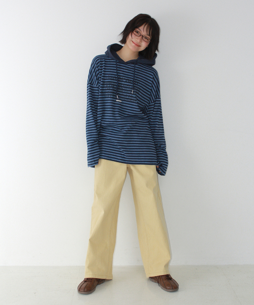 RONRON（ロンロン）の「STRIPE BLOCKING HOOD LONG SLEEVE NAVY BLUE（パーカー・レディース・その他・FREE）」の3枚目の写真