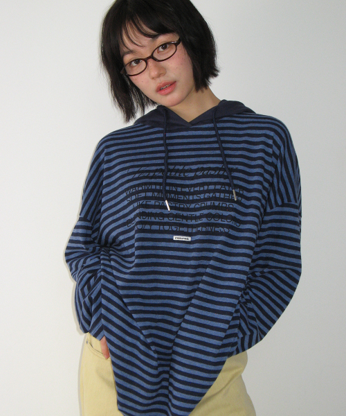 RONRON（ロンロン）の「STRIPE BLOCKING HOOD LONG SLEEVE NAVY BLUE（パーカー・レディース・その他・FREE）」の4枚目の写真